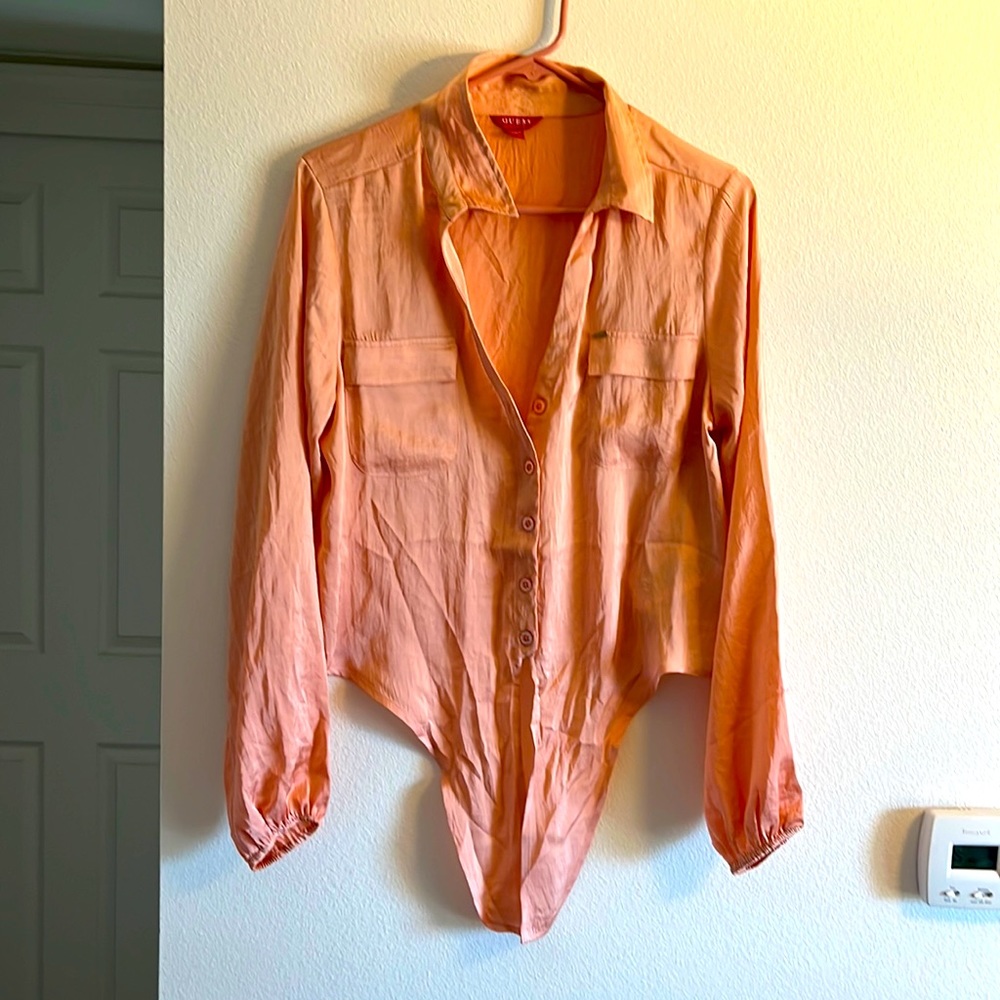 Guess long sleeve blouse, coral, size medium.